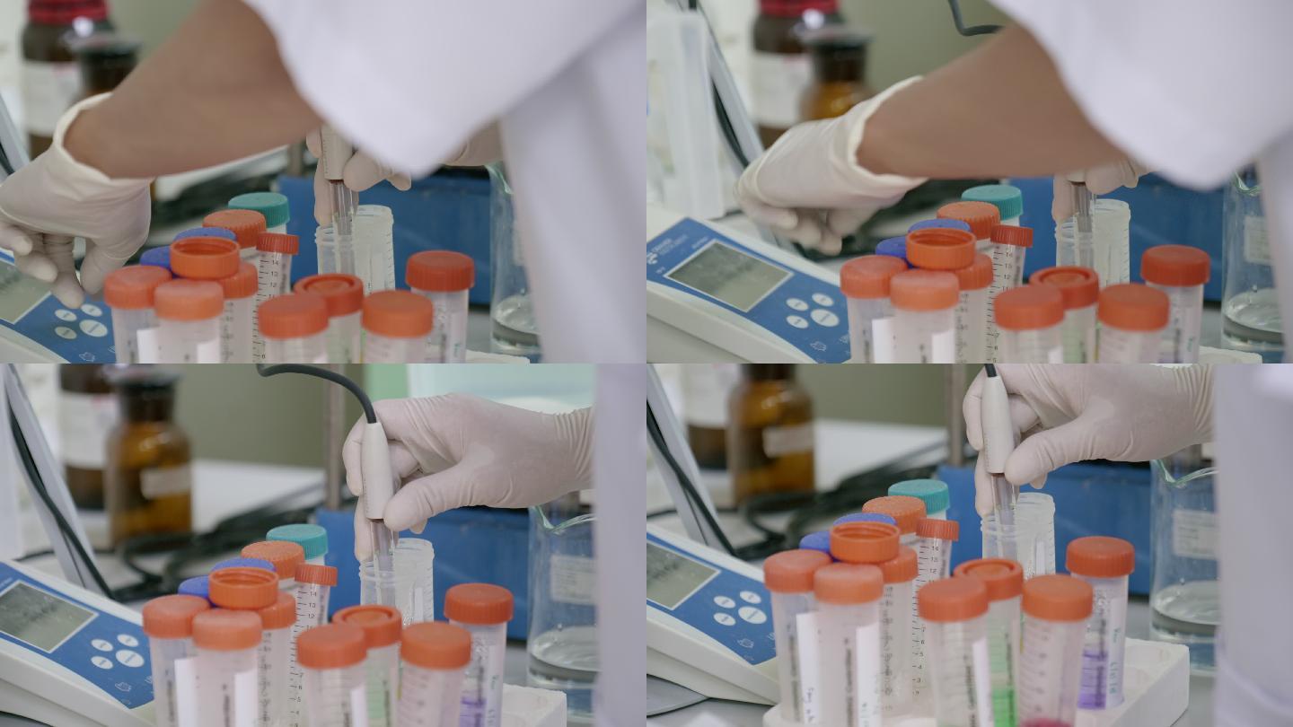 科学家在实验室用pH计调节溶液pH的场景