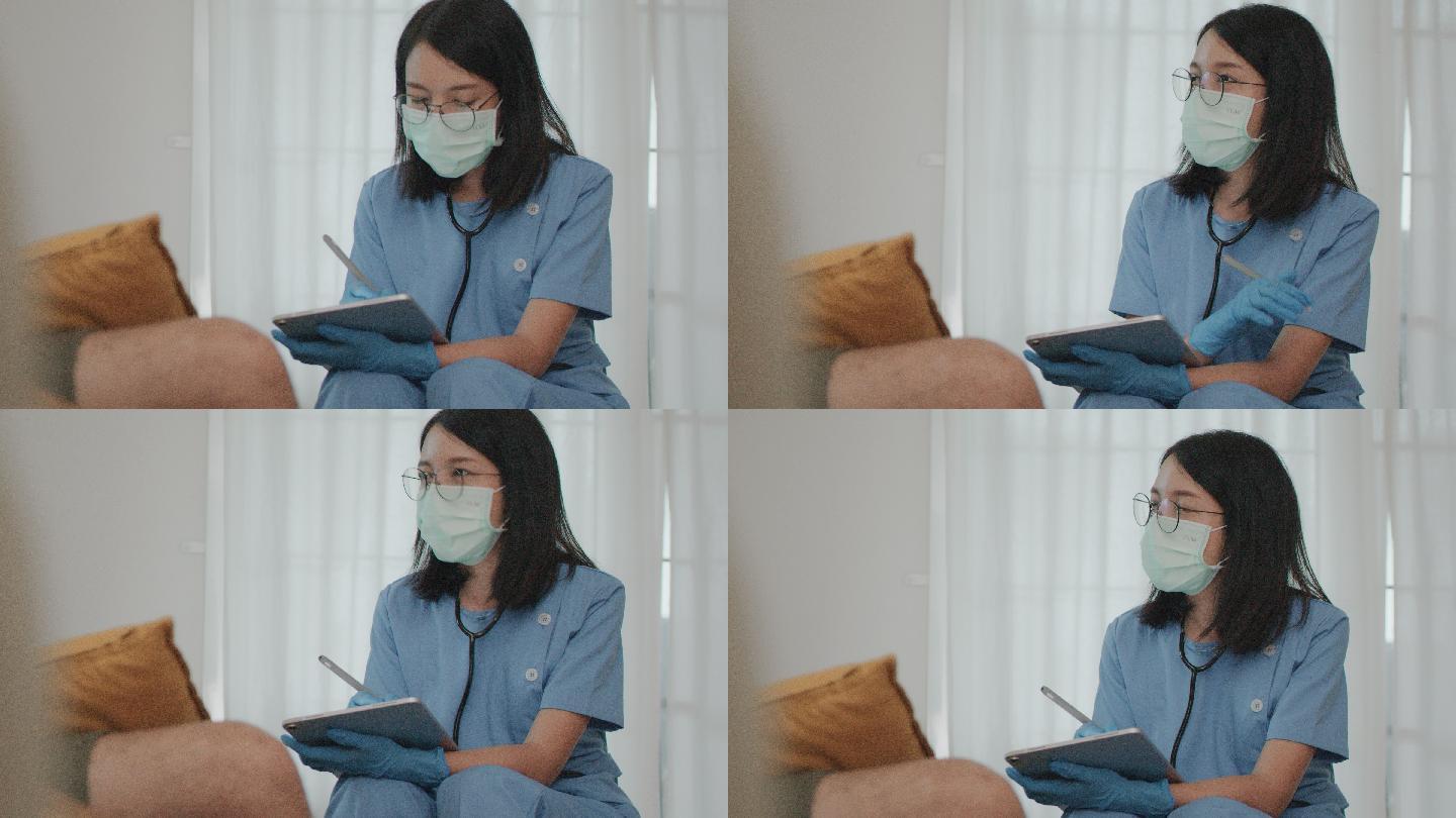 亚洲女医生检查病人。