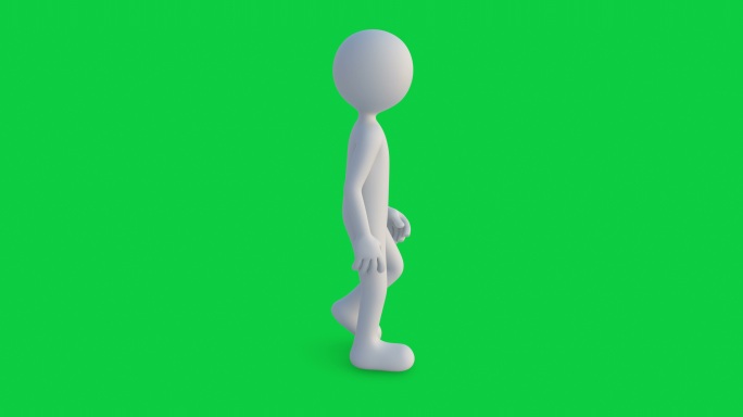 绿色屏幕上的侧视图Stickman循环行走动画