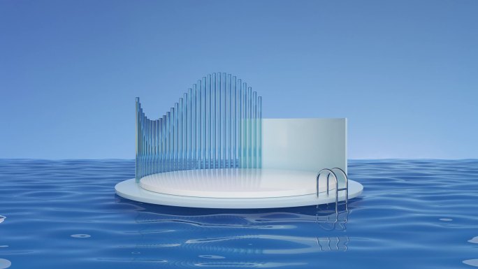 蓝色海洋上圆形商品展示台C4D动态素材
