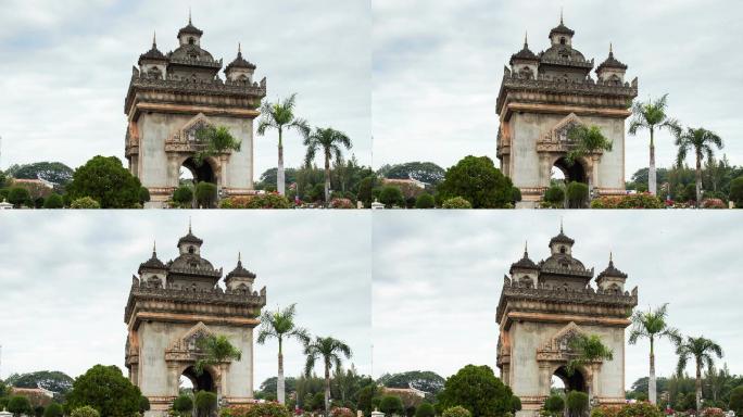 老挝，万象-巴图赛拱门纪念碑，Timelapse。