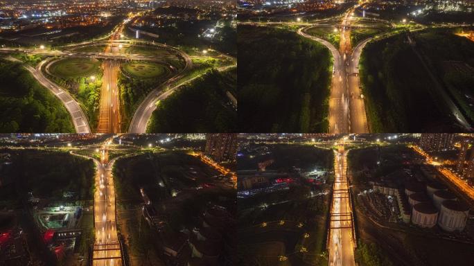 南京立交桥航拍日转夜延时摄影大范围夜景
