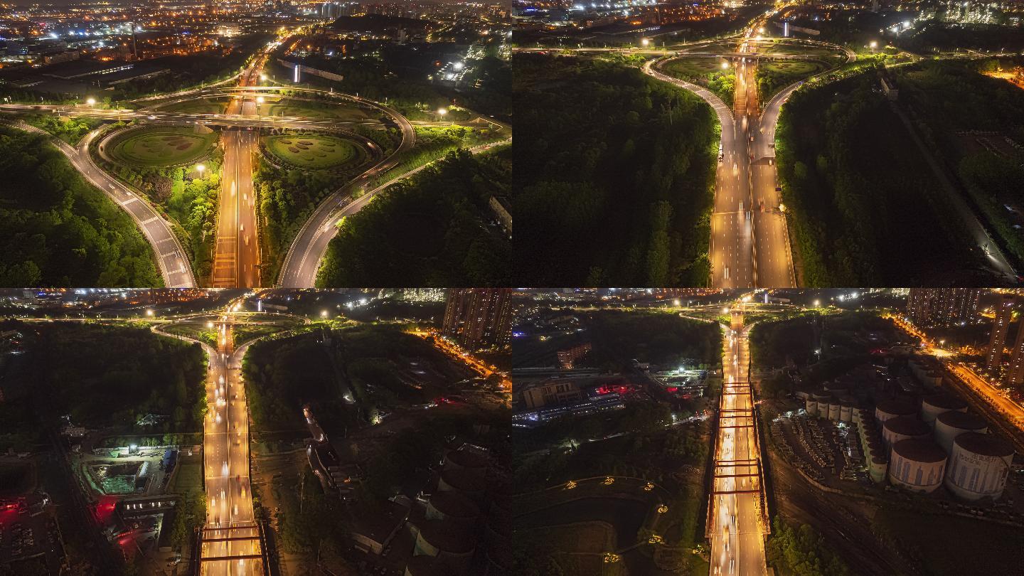 南京立交桥航拍日转夜延时摄影大范围夜景