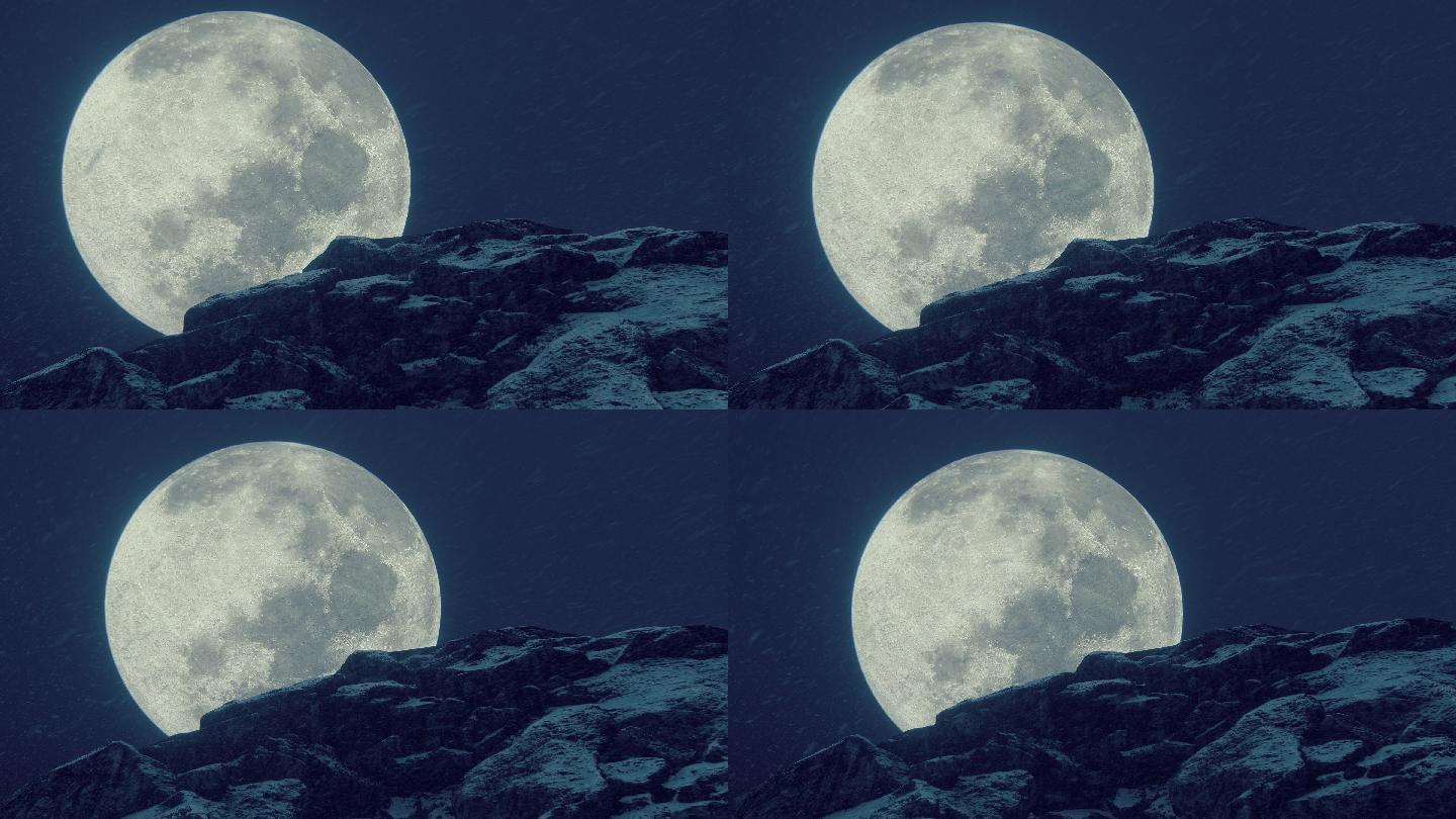 山顶满月暴风雪月球明月