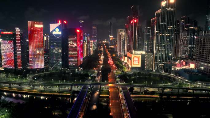 深圳深南大道夜景航拍延时摄影