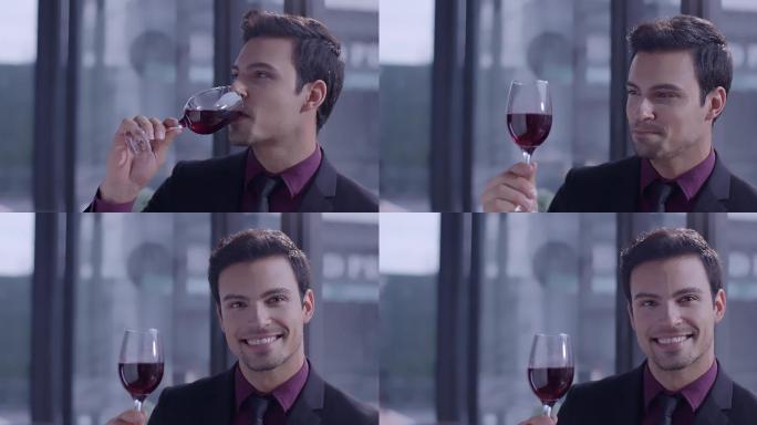 男模特 外国男人喝红酒