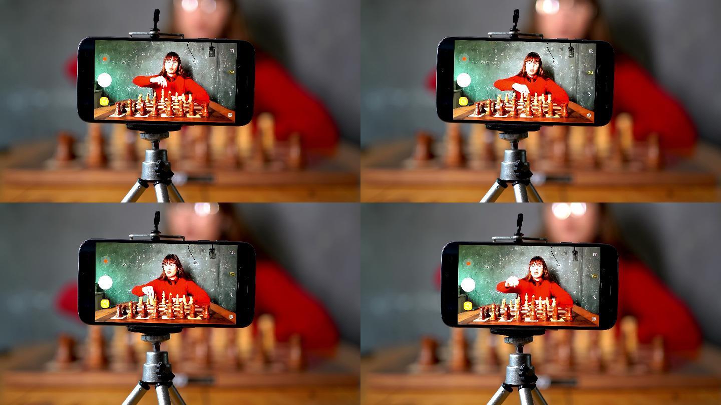在线国际象棋课程手机支架直播