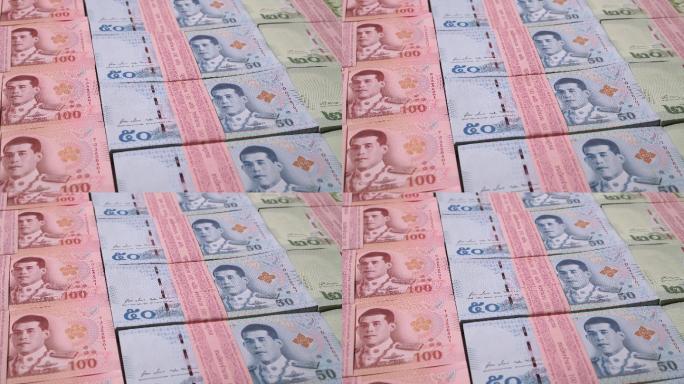 特写多利拍摄的不同叠泰国纸币，泰国