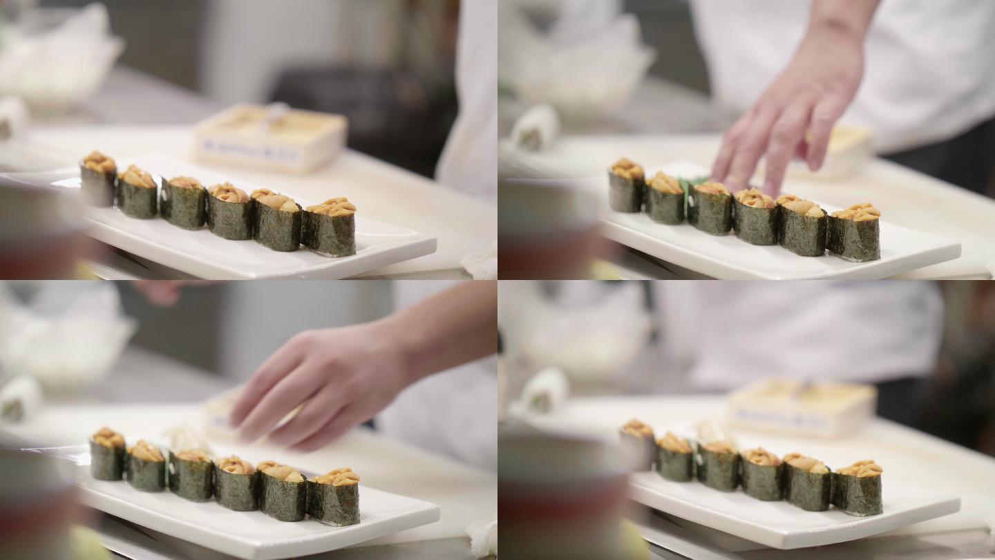 日本厨师准备寿司高级料理日本寿司