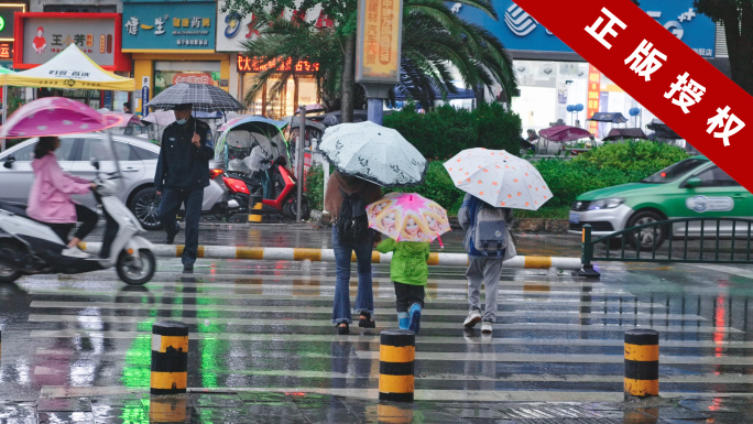 4k实拍雨中行人过马路