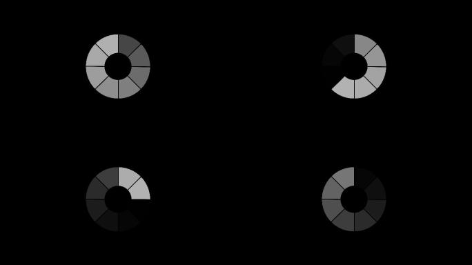 黑白加载指示器在深色背景屏幕上显示动画，哑光图像技术可循环使用。