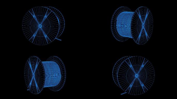 全息科技蓝色线框电缆盘动画带通道