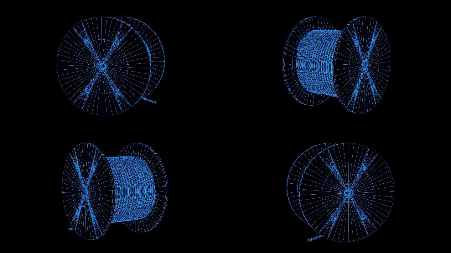 全息科技蓝色线框电缆盘动画带通道