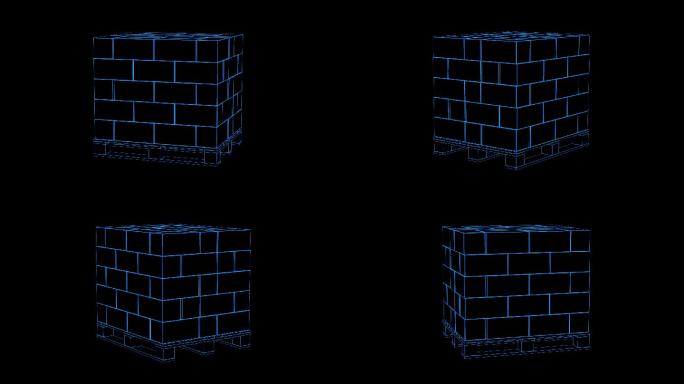 全息科技蓝色线框砖堆动画带通道