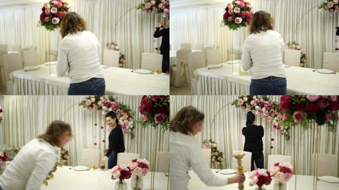 两位女士花商为婚礼插花