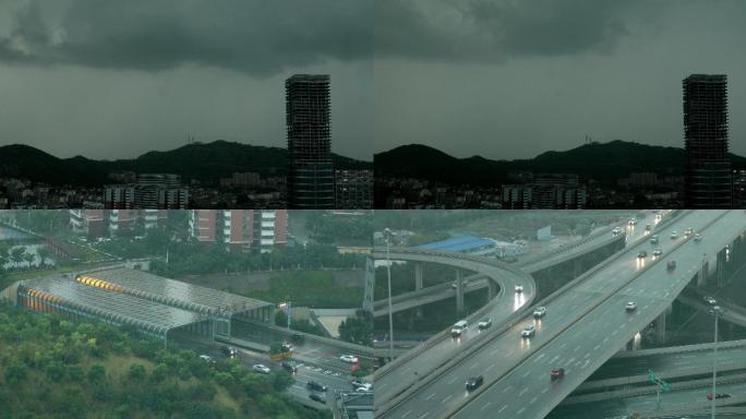 天空乌云，暴雨下雨，济南城市