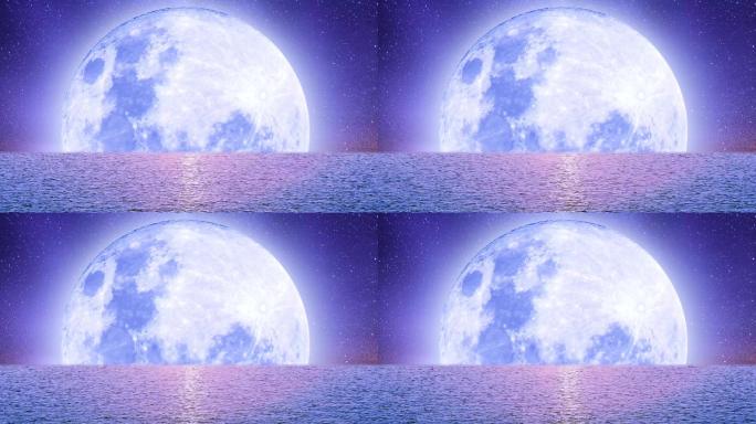 海上的超级月亮。戏剧性的美丽月光场景，令人叹为观止的镜头