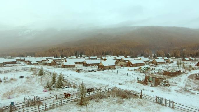 新疆禾木雪景航拍