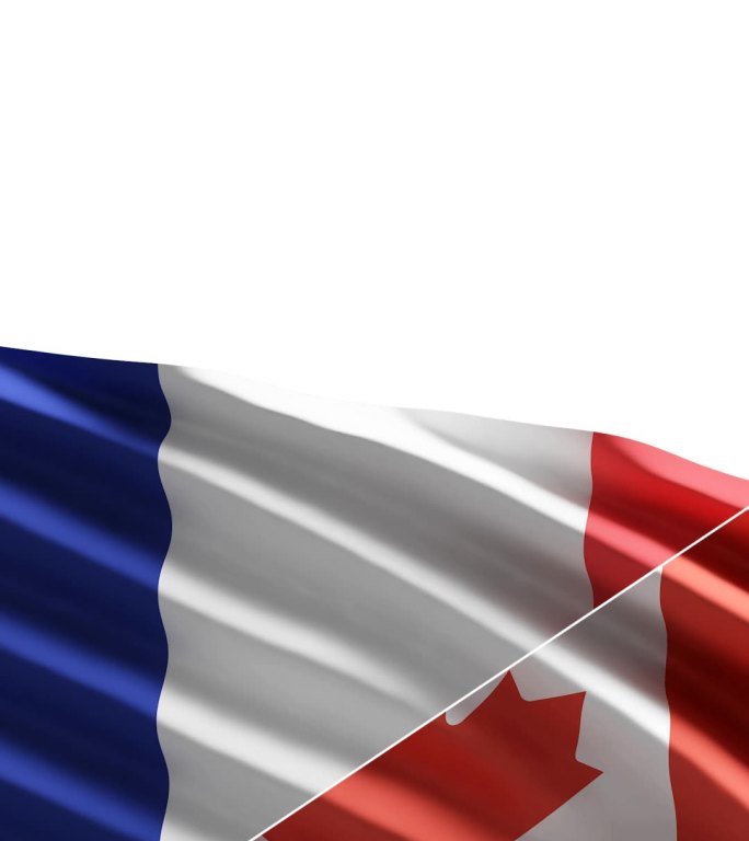 风中的法国和加拿大国旗在白色背景上隔离，带有复制空间