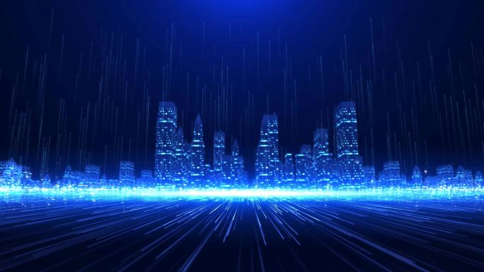 蓝色科技城市背景光线数字背景定版