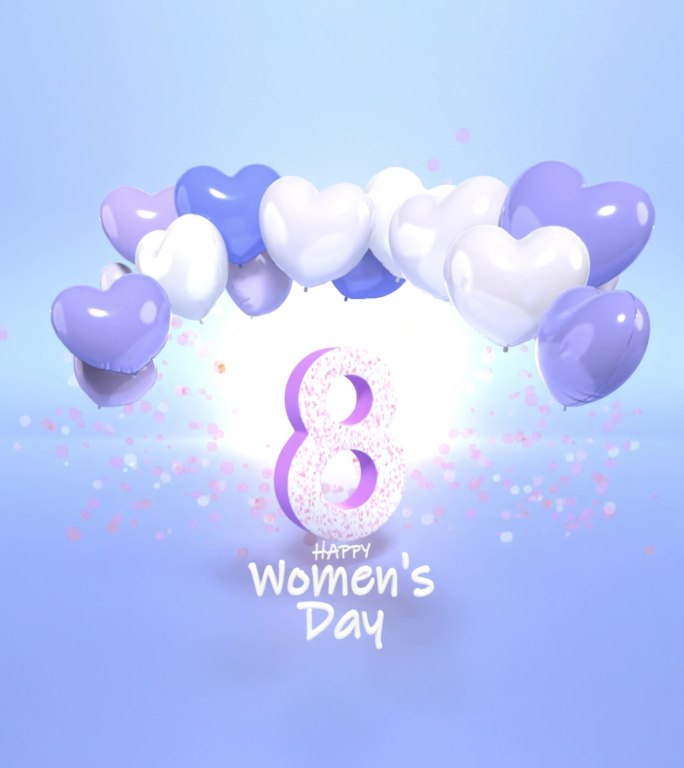 以4K分辨率拍摄8号气球心坠落庆祝3月8日国际妇女节