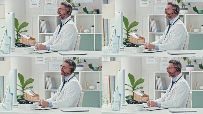 一位成年男性医生在工作时使用耳机的4k视频片段