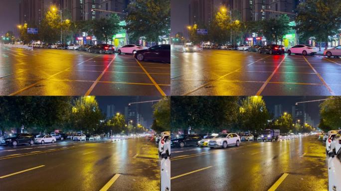 夜晚雨后街道路面