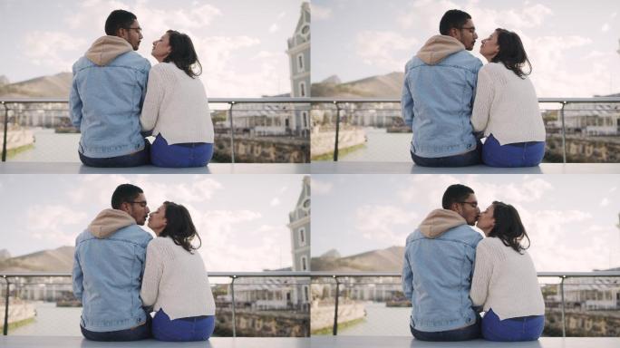 一对年轻夫妇外出约会时亲吻的4k视频片段