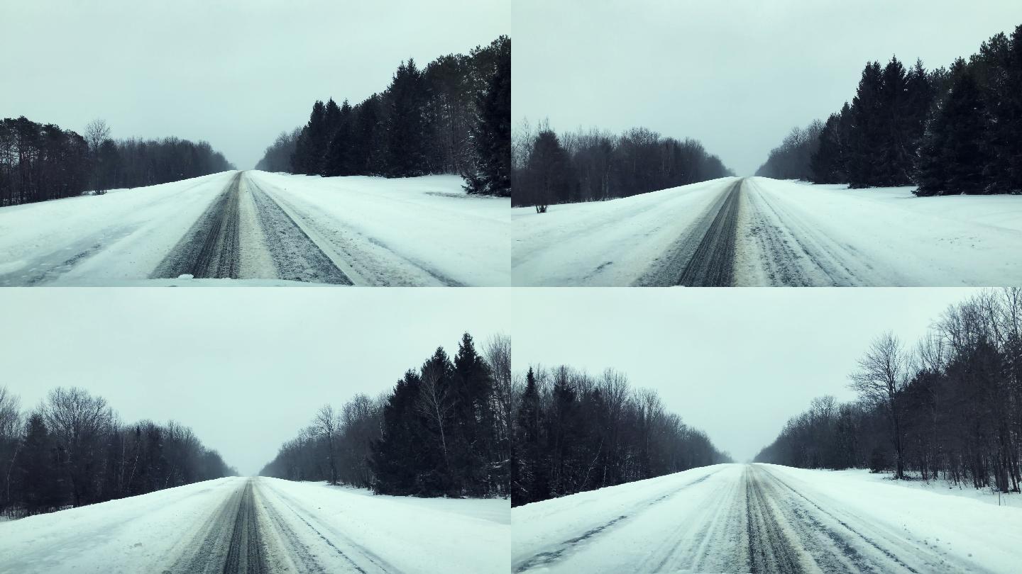 在深雪中行驶行车记录仪视频第一视角风光风