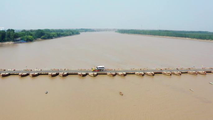 黄河上的浮桥航拍4K视频