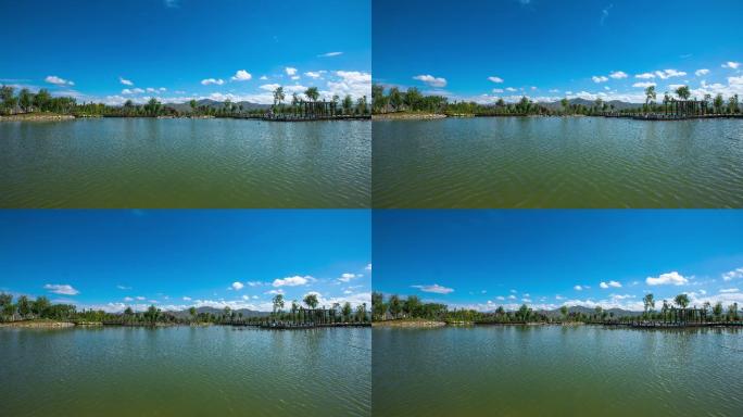 公园人工湖水面延时摄影