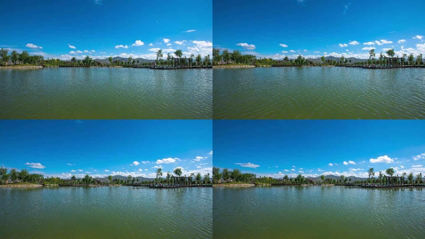 公园人工湖水面延时摄影