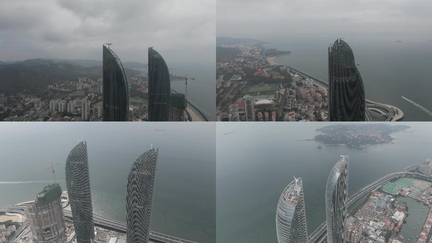 雨天海滨城市的标志性建筑