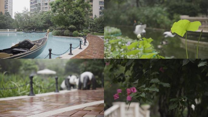 欧式园林房地产小区雨景