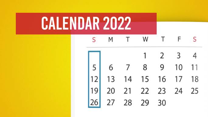 2022年6月日历翻页动画，黄色背景，4K分辨率
