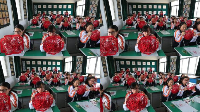 传统非遗文化剪纸艺术课堂学校学生传承窗花