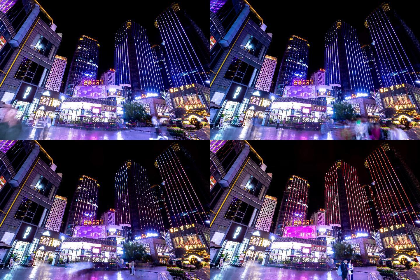 西宁唐道步行街夜景延时摄影