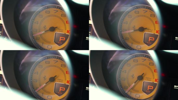 法拉利跑车轰油门仪表盘指针转动