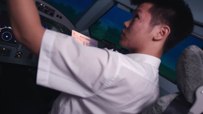 飞机客机起飞前驾驶舱检查 模拟飞行