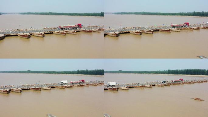 黄河上的浮桥航拍4K视频