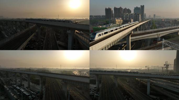 武汉地铁一号线清晨航拍