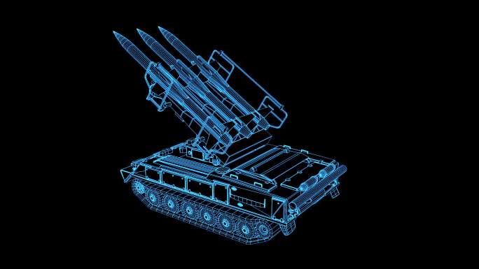 2K蓝色全息线框科技导弹发射器素材带通道