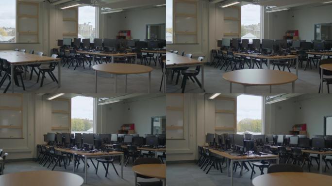 英国学校空置的学习区和电脑桌