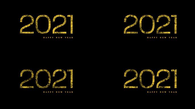 4k金黄色Bokeh 2021新年快乐黑色背景