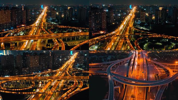 【4K】城市夜景高架桥车流 航拍延时