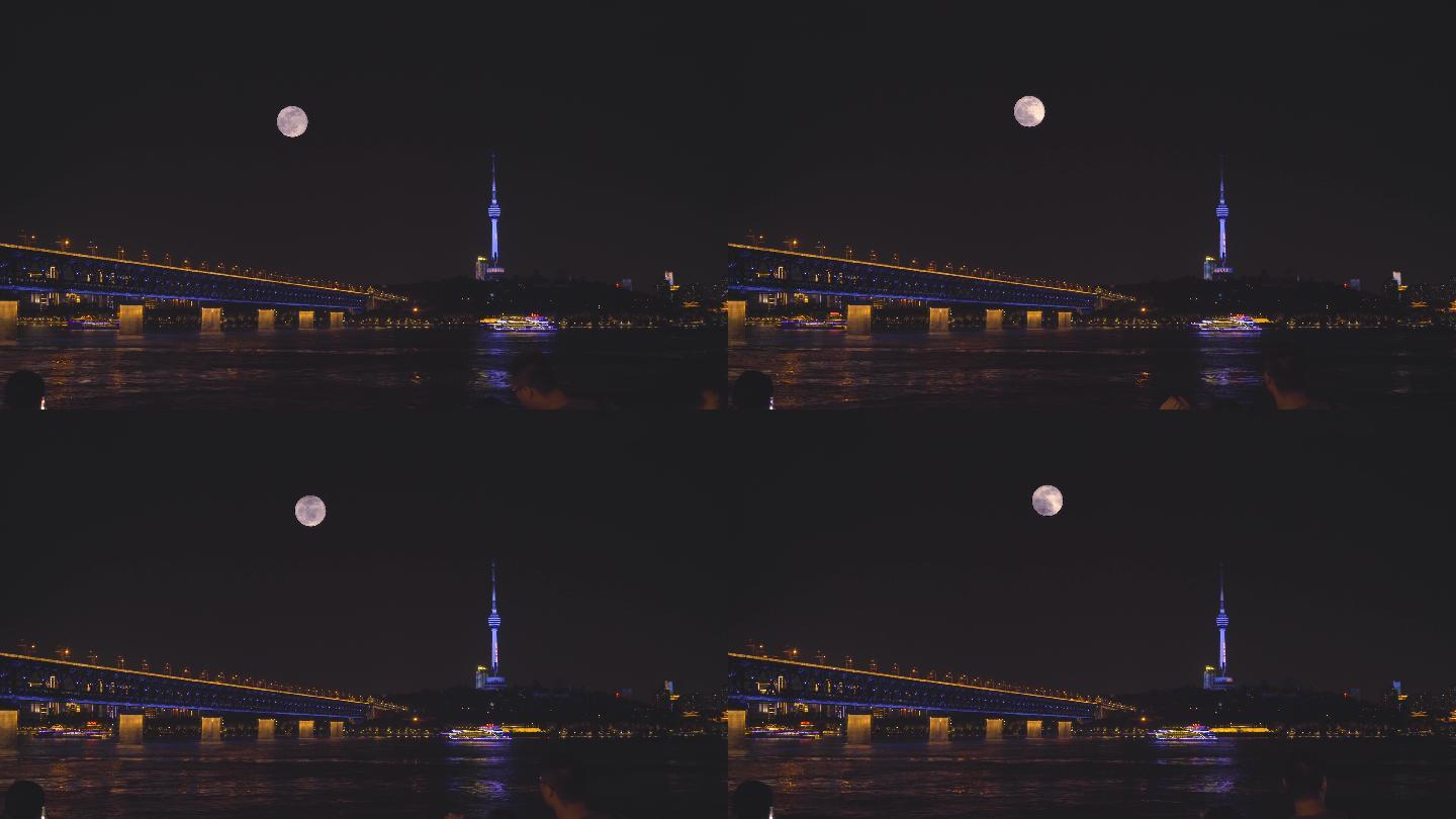 4K武汉长江大桥超级月亮