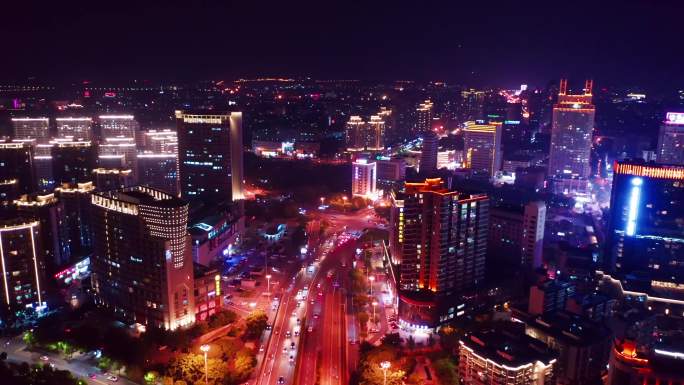 浙江金华城市夜景航拍