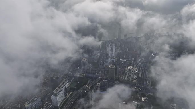 上海梅雨季阴天航拍