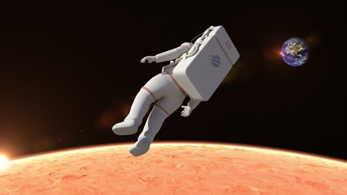 飞越火星表面的宇航员
