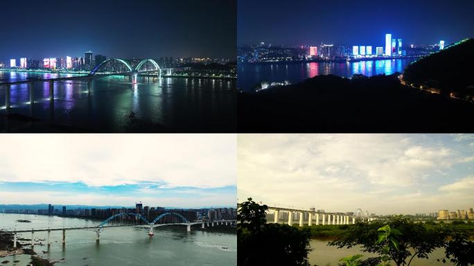 延时航拍宜昌夷陵长江大桥宁蓉铁路长江大桥